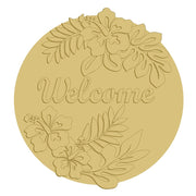 3D Round MDF Cutout Welcome Hibiscus - Unfinished For DIY