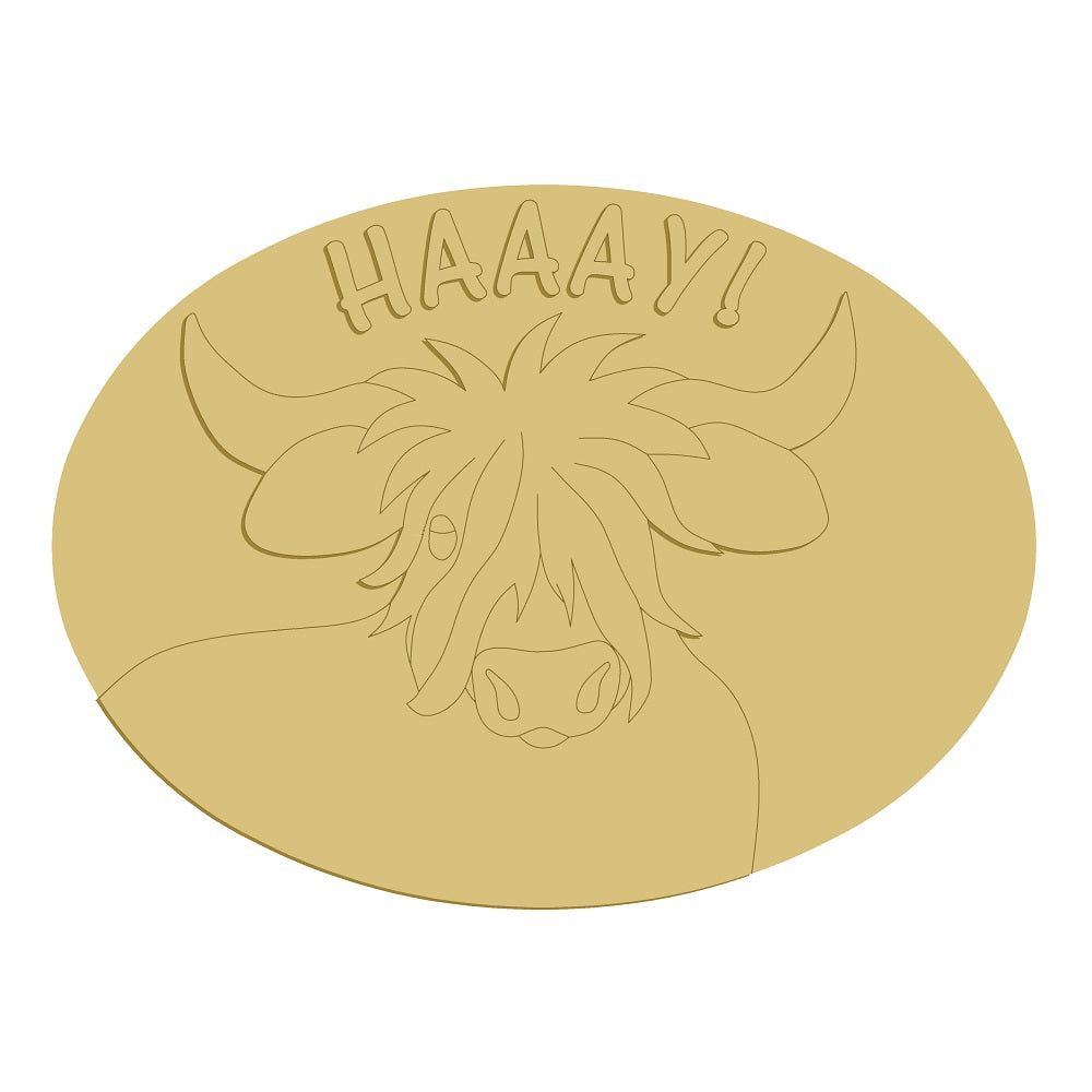 3D Oval MDF Cutout Haaay! Cow - Unfinished For DIY