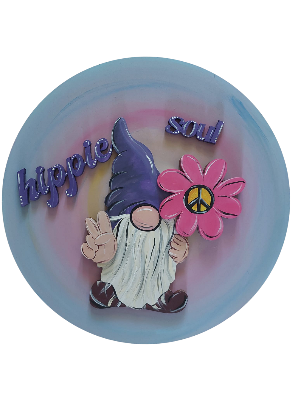 3D Round MDF Cutout Hippie Soul Gnome - Unfinished For DIY