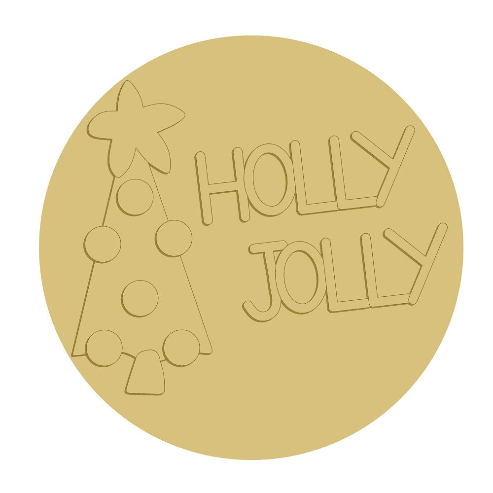 3D Round MDF Cutout Holly Jolly Christmas Tree - Unfinished For DIY