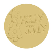 3D Round MDF Cutout Holly Jolly Christmas Tree - Unfinished For DIY