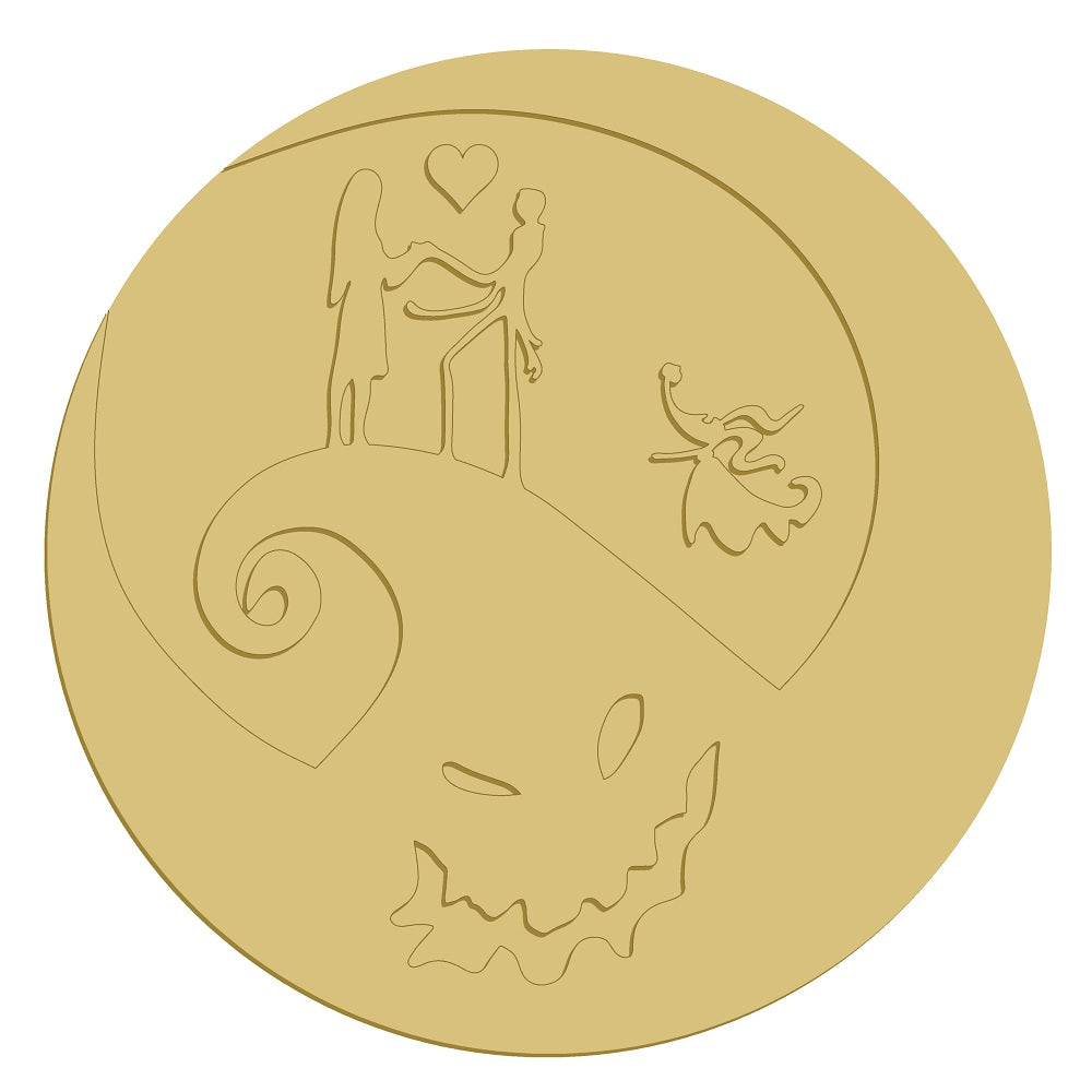 3D Round MDF Cutout Jack And Sally Moonlit Kiss Scene - Unfinished For DIY