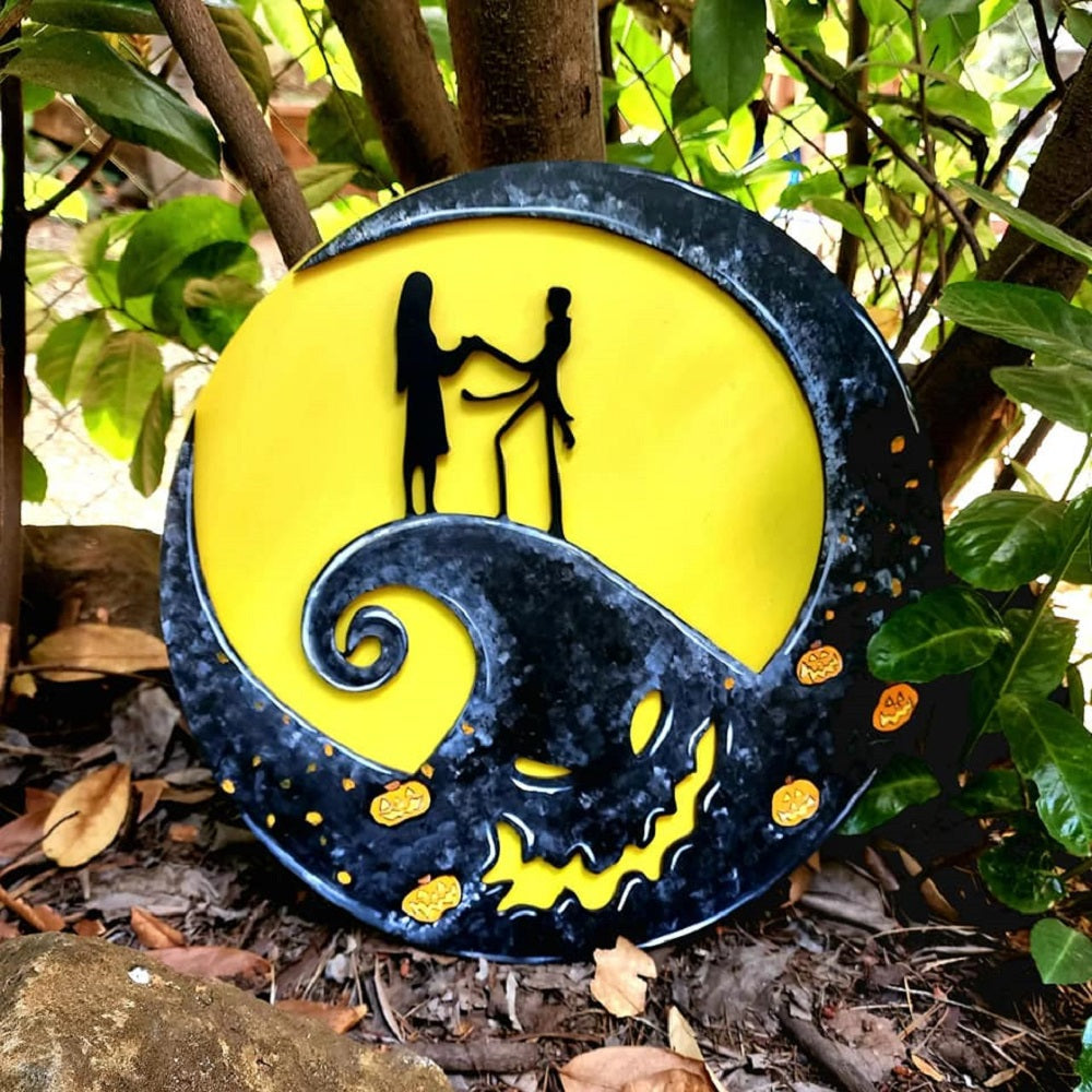 3D Round MDF Cutout Jack And Sally Moonlit Kiss Scene - Unfinished For DIY