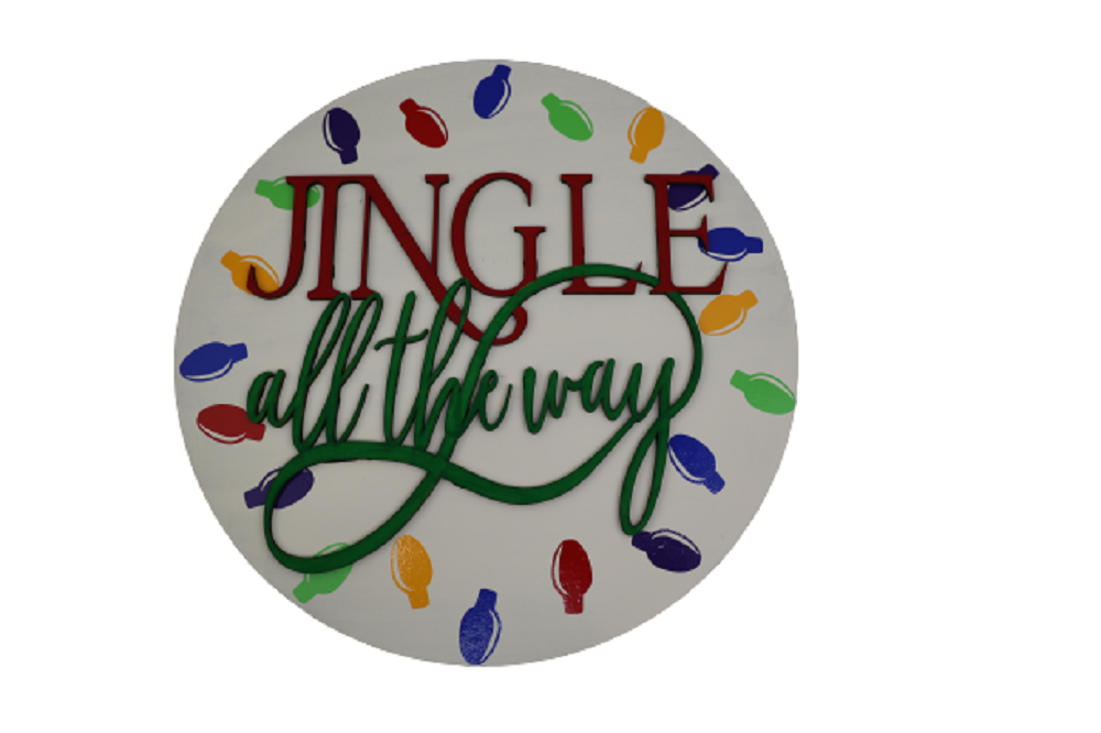 3D Round MDF Cutout Jingle All The Way - Unfinished For DIY