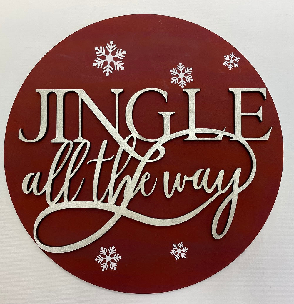 3D Round MDF Cutout Jingle All The Way - Unfinished For DIY