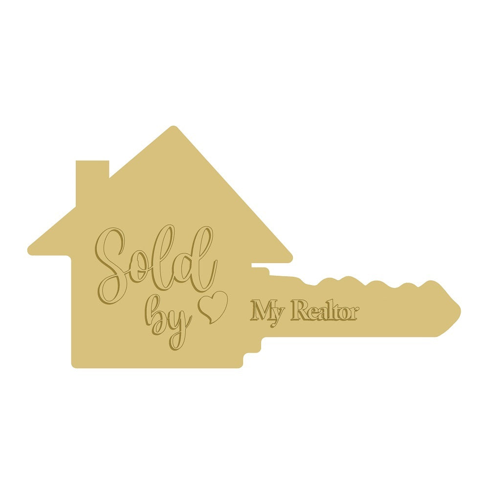 3D House And Key MDF Cutout Sold By My Realtor Script - Unfinished For DIY