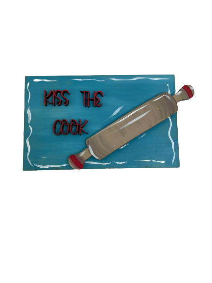 Design By Line Rectangle Rolling Pin MDF Cutout Kiss The Cook - Unfinished For DIY