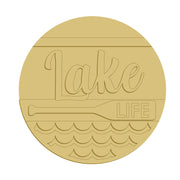 3D Round MDF Cutout Lake Life Paddle And Waves - Unfinished For DIY