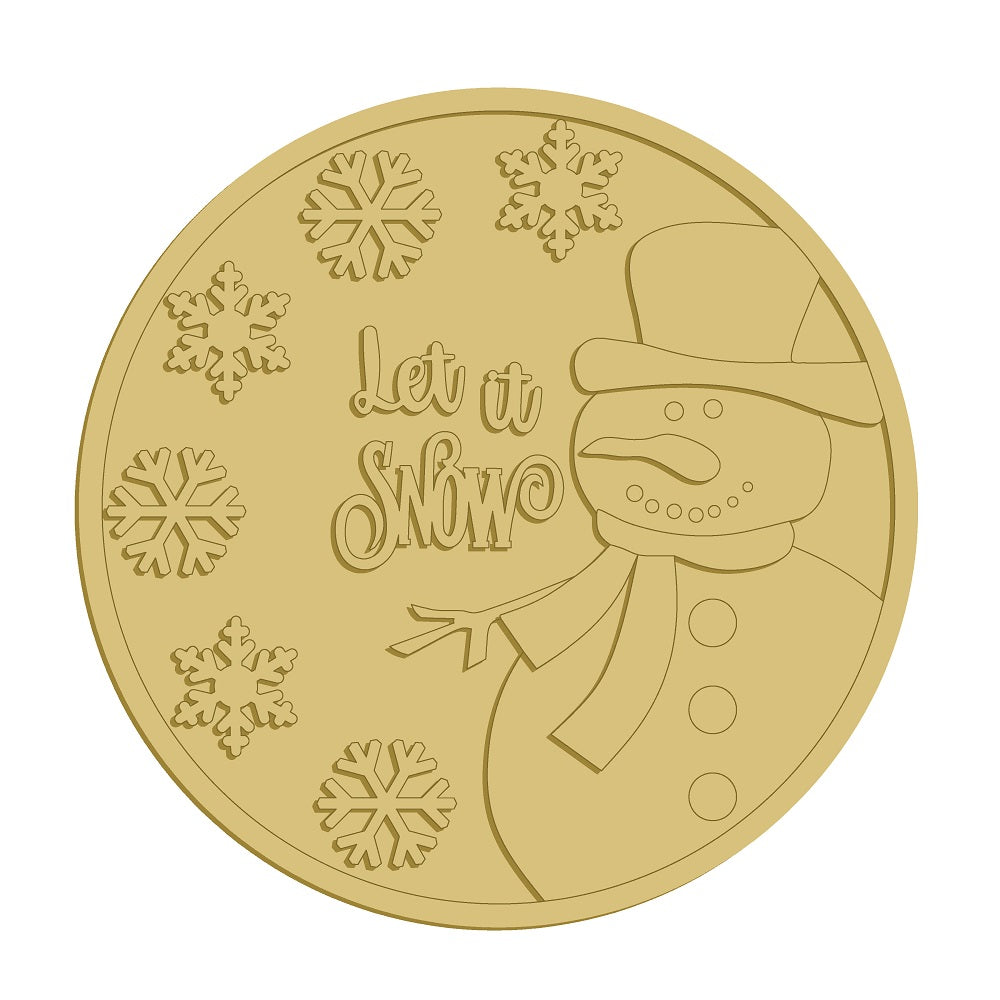 3D Round MDF Cutout Let It Snow Snowman And Snowflakes - Unfinished For DIY