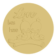 3D Round MDF Cutout Love Lives Here Bird Duo On Log - Unfinished For DIY