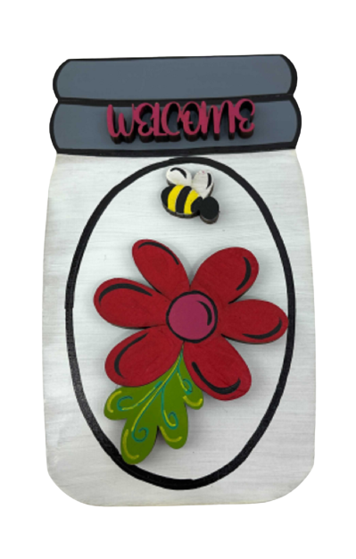 Design By Line Mason Jar MDF Cutout Welcome Bee And Flower - Unfinished For DIY