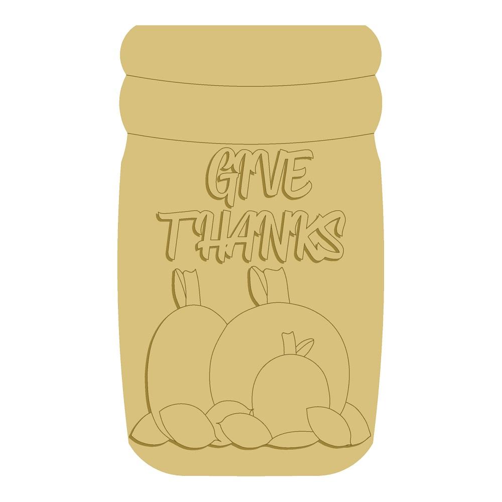 3D Mason Jar MDF Cutout Give Thanks Harvest Scene - Unfinished For DIY