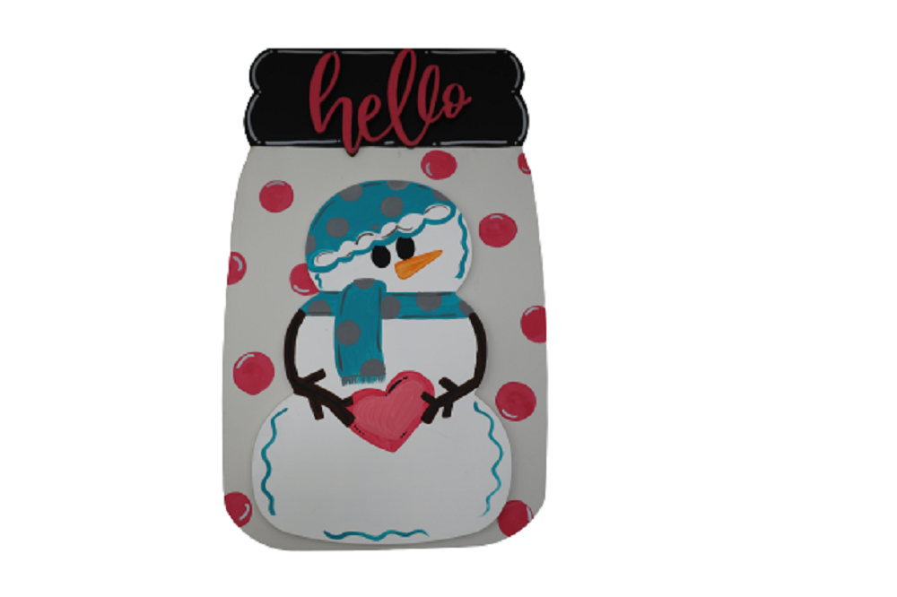 Design By Line Snowman Mason Jar MDF Cutout Hello - Unfinished For DIY