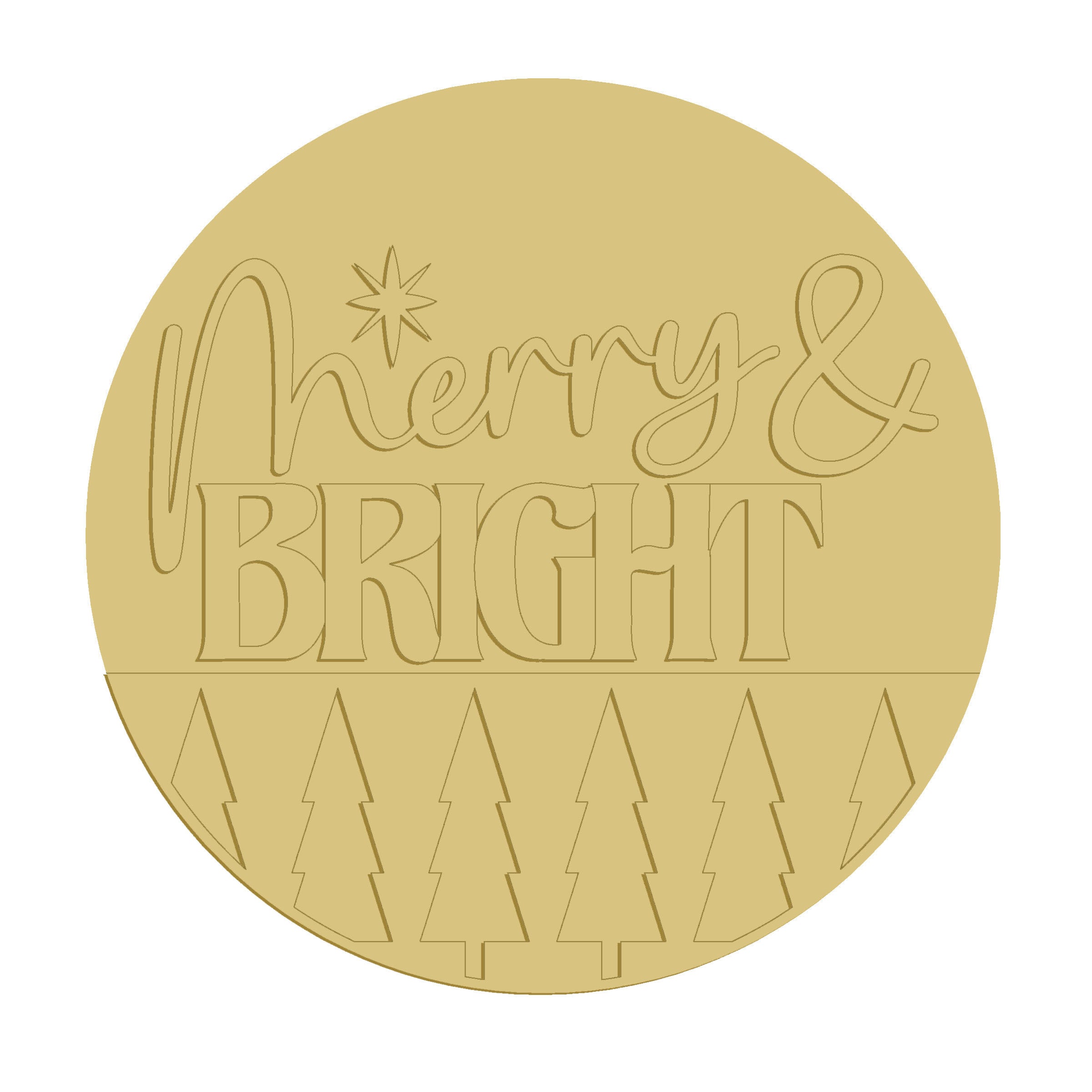 3D Round MDF Cutout Merry & Bright - Unfinished For DIY