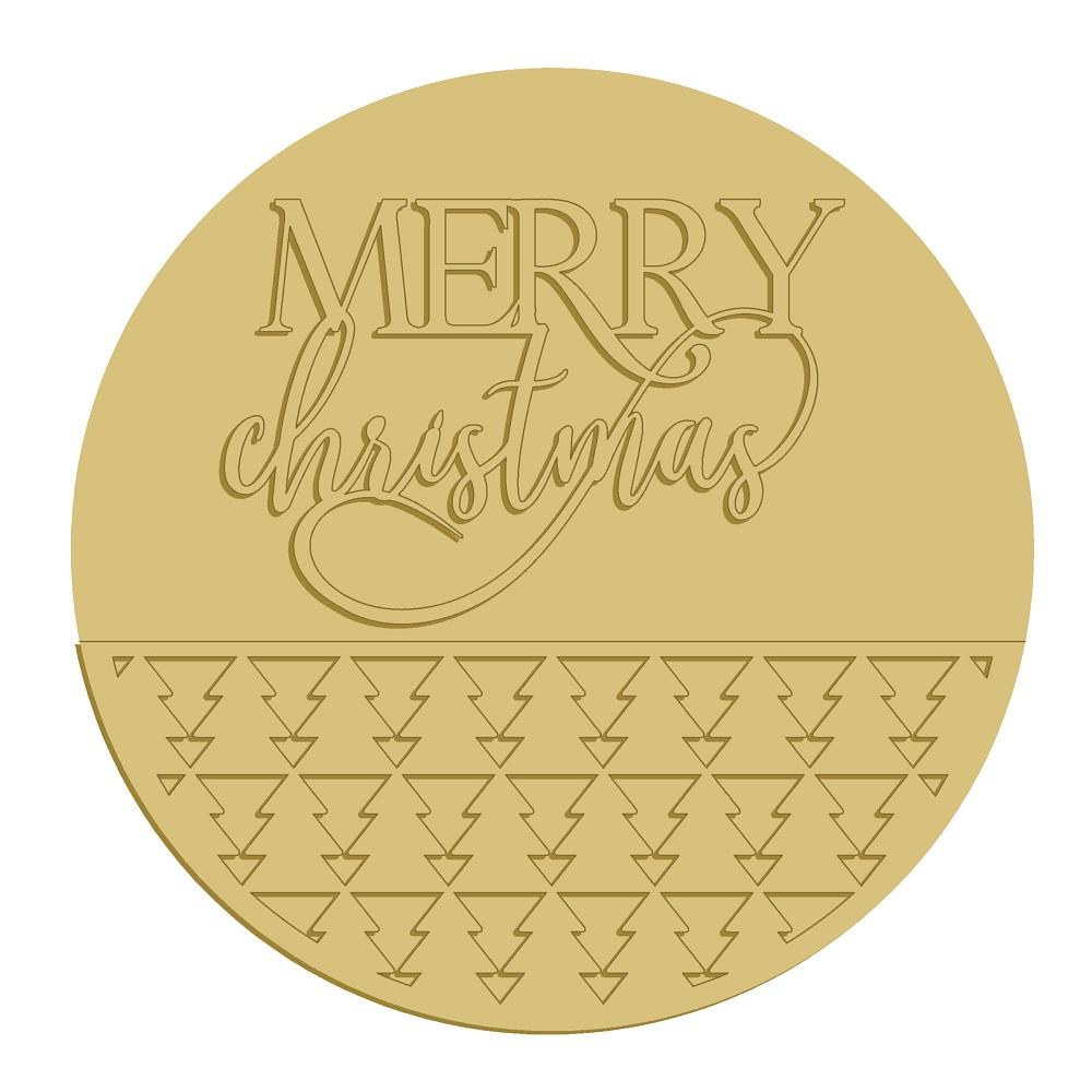 3D Round MDF Cutout Merry Christmas With Trees Style 1 - Unfinished For DIY