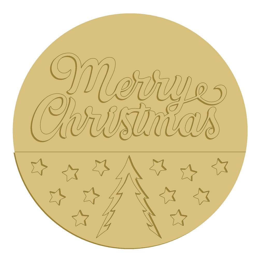 3D Round MDF Cutout Merry Christmas Style 1 - Unfinished For DIY