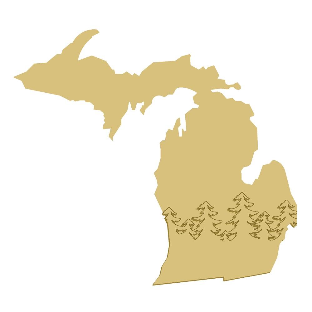 3D Michigan MDF Cutout Michigan With Trees - Unfinished For DIY