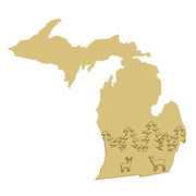 3D Michigan MDF Cutout Deer And Pine Forest - Unfinished For DIY