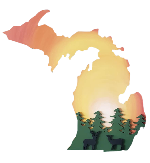 3D Michigan MDF Cutout Deer And Pine Forest - Unfinished For DIY