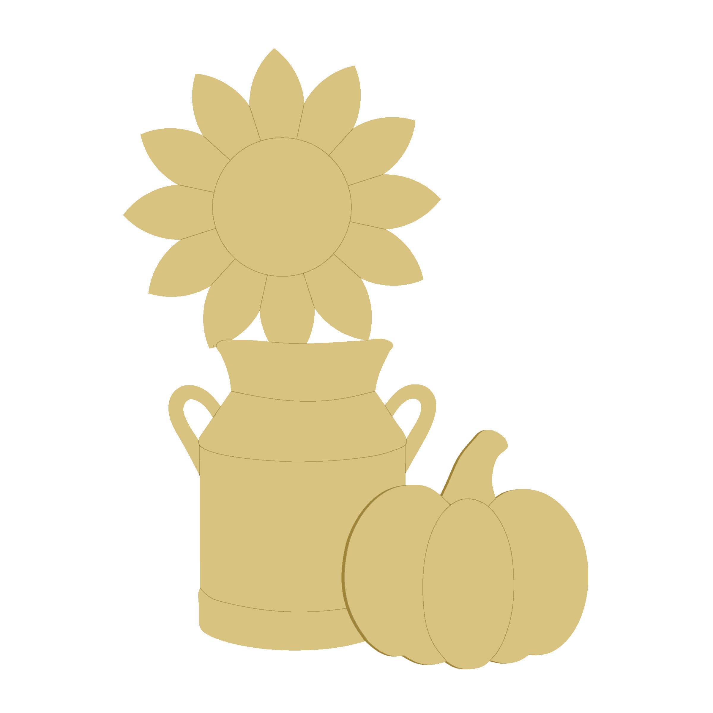 3D Sunflower Pumpkin Milk Can  MDF Cutout  - Unfinished For DIY