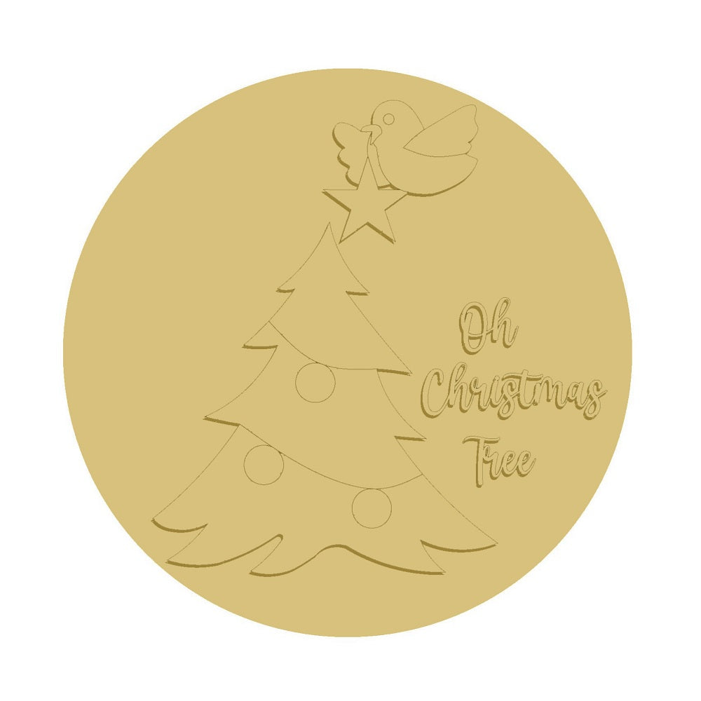 3D Round MDF Cutout Oh Christmas Tree With A Bird And Star- Unfinished For DIY
