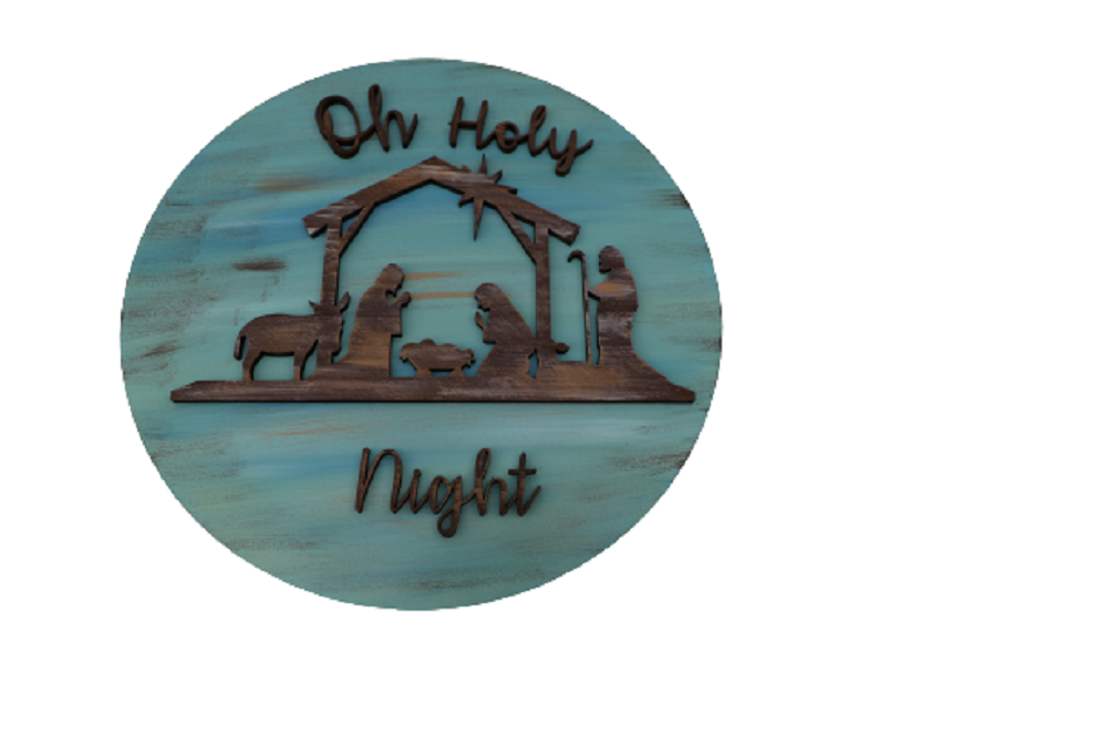 3D Round MDF Cutout Oh Holy Night Nativity Scene - Unfinished For DIY