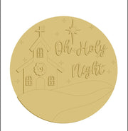 3D Round MDF Cutout Oh Holy Night Church Scene - Unfinished For DIY