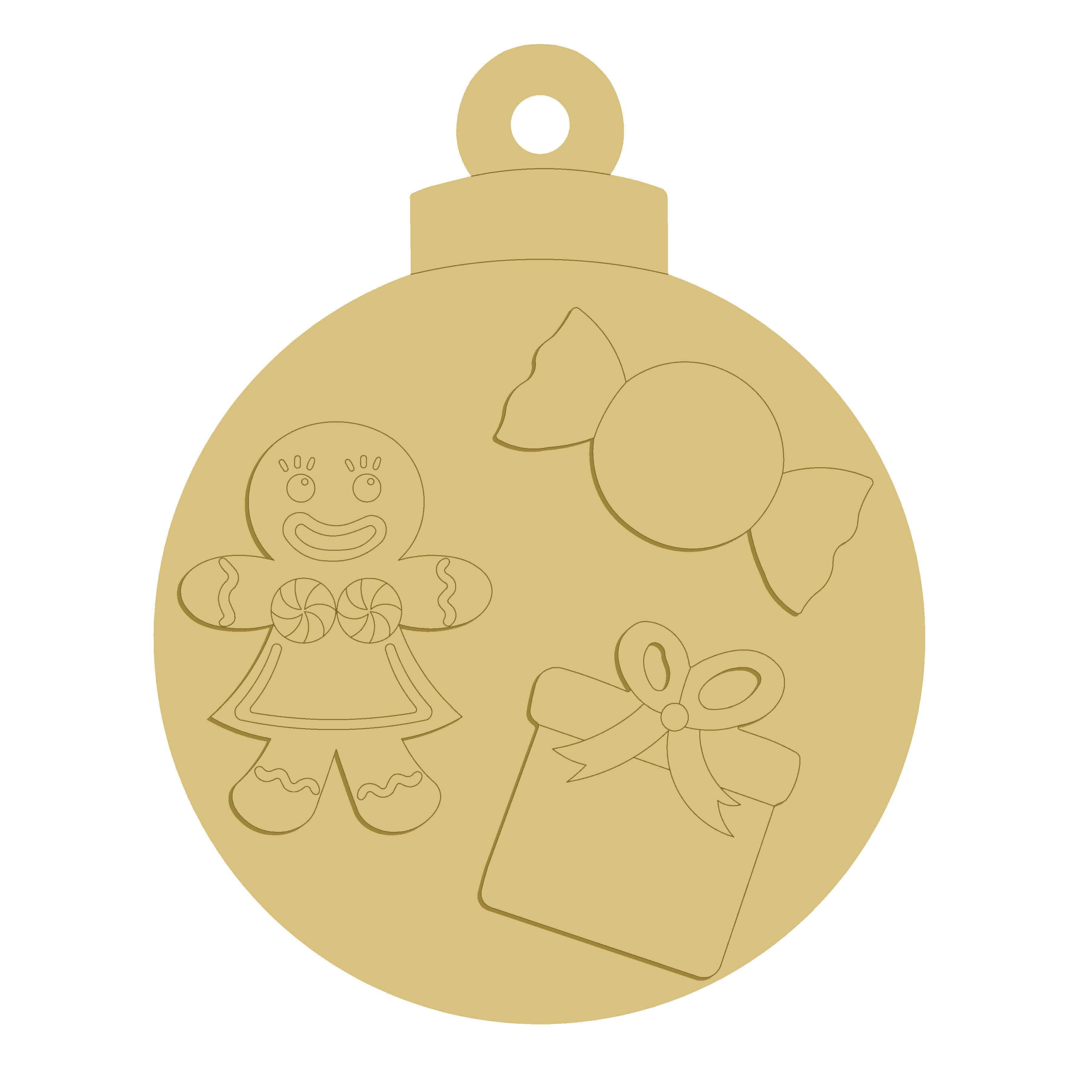 3D Ornament MDF Cut Out Gingerbread Man Gift Box With Ribbon And Candy Decorations - Unfinished For DIY
