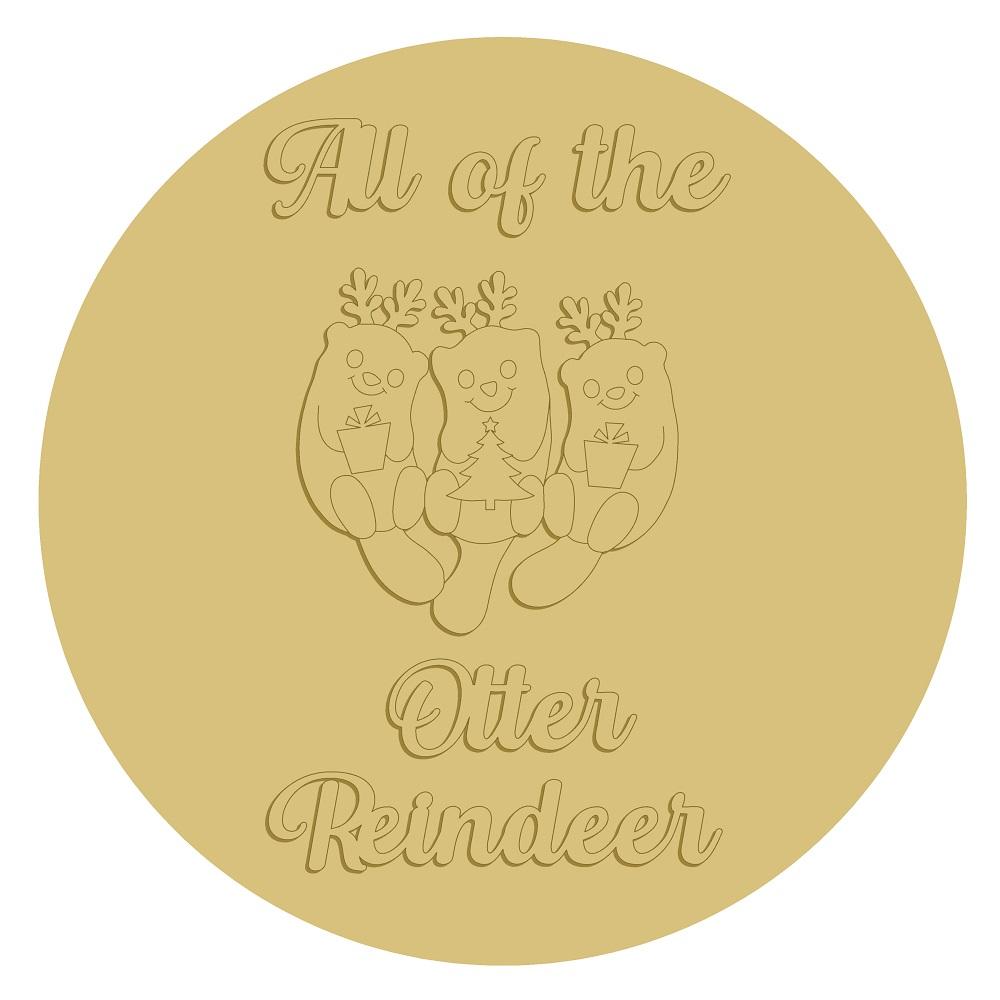 3D Round MDF Cutout All Of The Otter Reindeer With Three Otters Holding A Christmas Tree - Unfinished For DIY