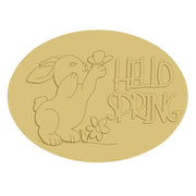 3D Oval MDF Cutout Hello Spring Bunny With Flower - Unfinished For DIY