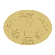 3D Oval Plaque MDF Cutout Happy Easter Bunny With Eggs - Unfinished For DIY