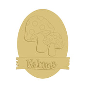 3D Oval MDF Cutout Mushroom With Welcome Banner - Unfinished For DIY