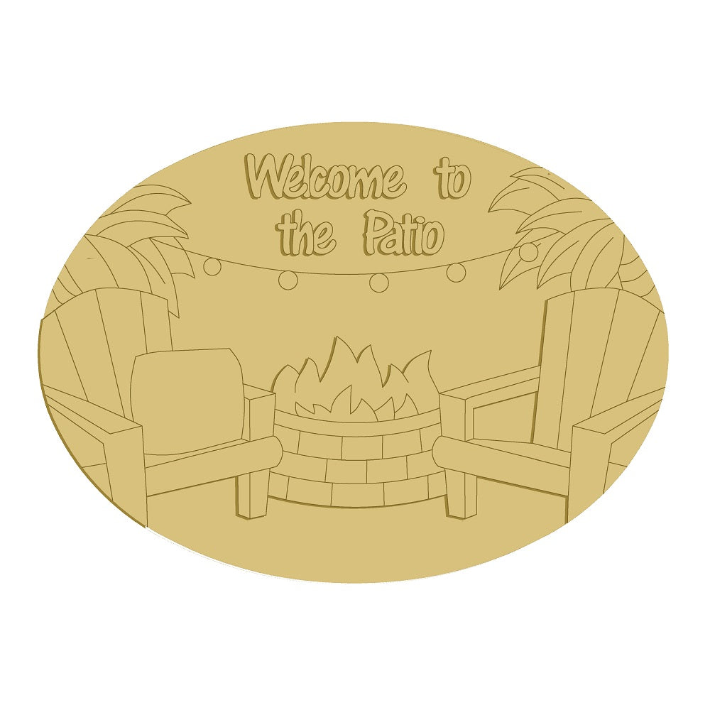 3D Oval MDF Cutout Welcome To The Patio - Unfinished For DIY