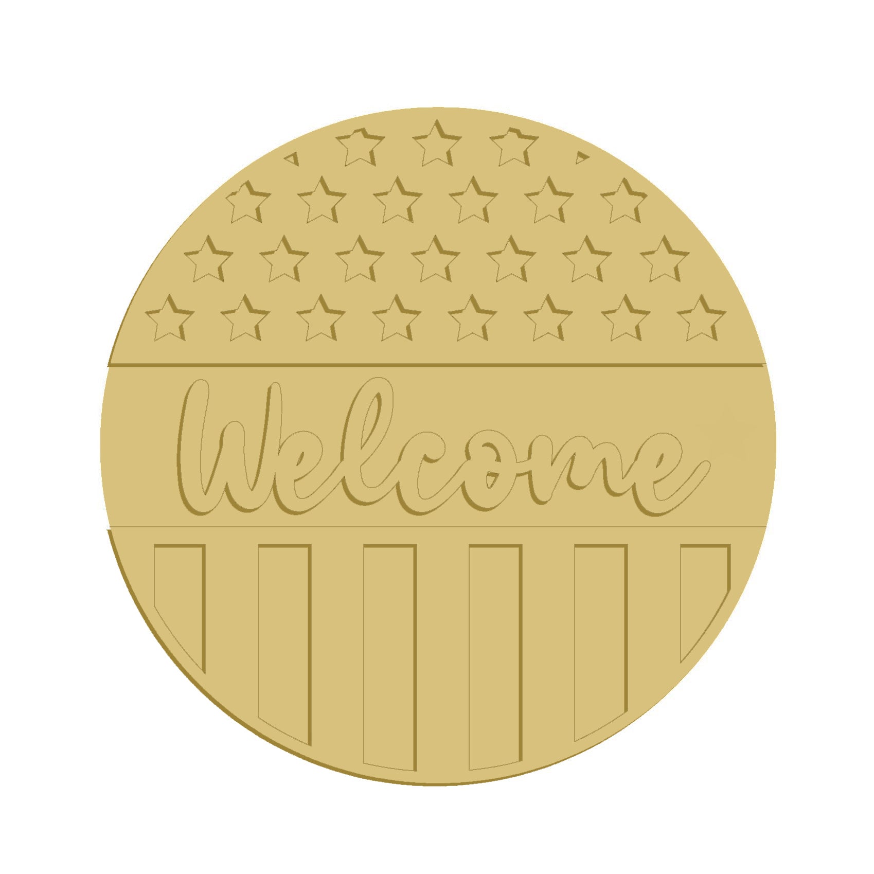 3D Round MDF Cutout Patriotic Welcome Flag - Unfinished For DIY