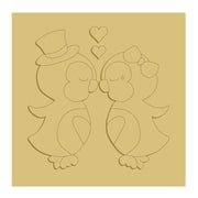 3D Square MDF Cutout Penguin Couple Kissing - Unfinished For DIY
