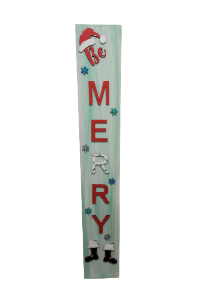 3D Porch Leaner MDF Cutout Be Merry Santa Hat Snowflakes (Letters Only) - Unfinished For DIY