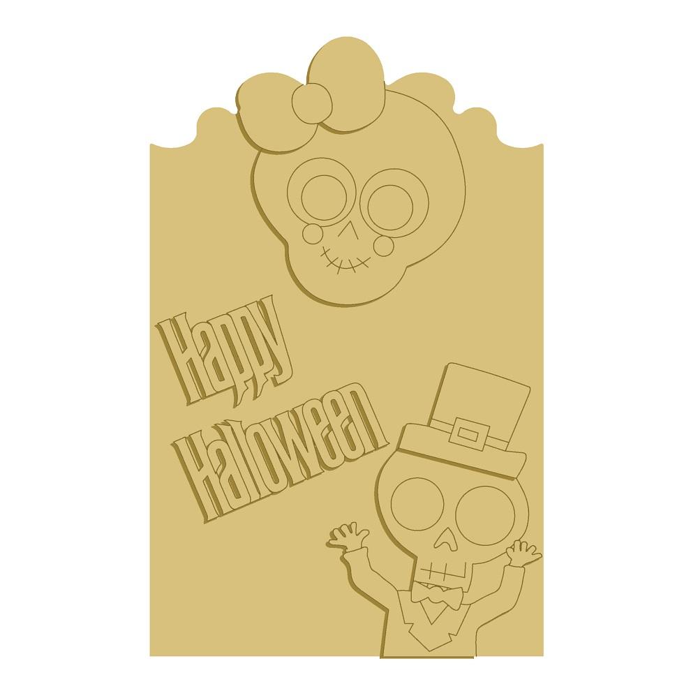 3D Plaque MDF Cutout Happy Halloween Skeleton Top Hat - Unfinished For DIY