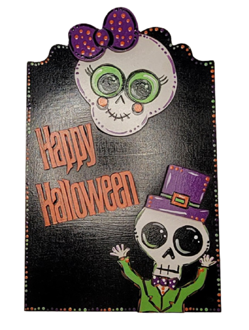 Design By Line Plaque MDF Cutout Happy Halloween Sugar Skull And Skeleton - Unfinished For DIY