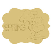 3D Scalloped Plaque MDF Cutout Spring Chik With Sunflower - Unfinished For DIY