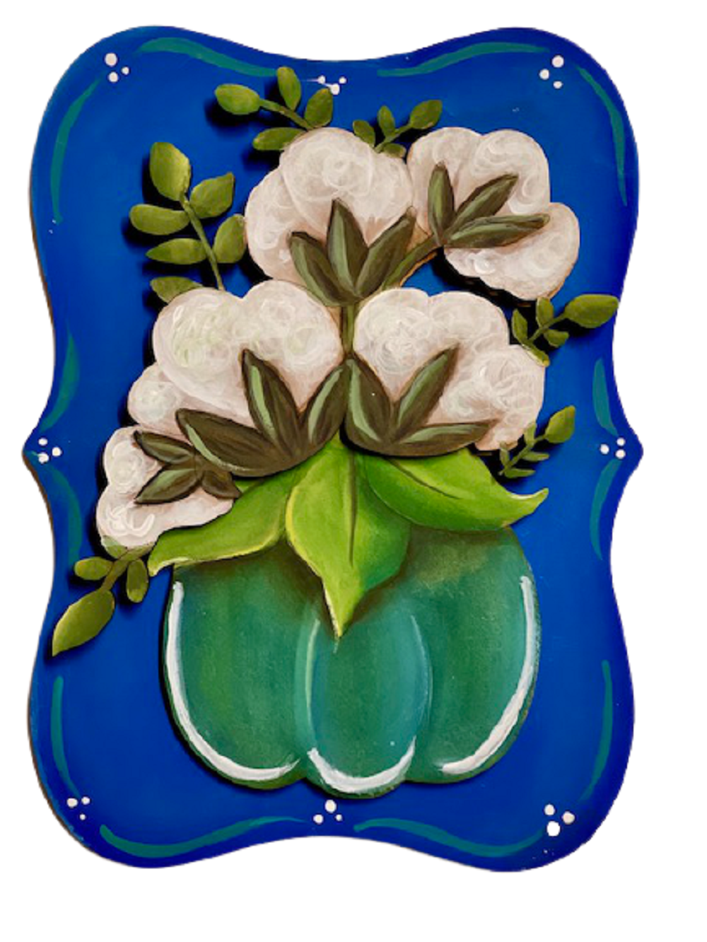 Design By Line Scalloped Plaque  MDF Cutout Cotton Boll Vase - Unfinished For DIY
