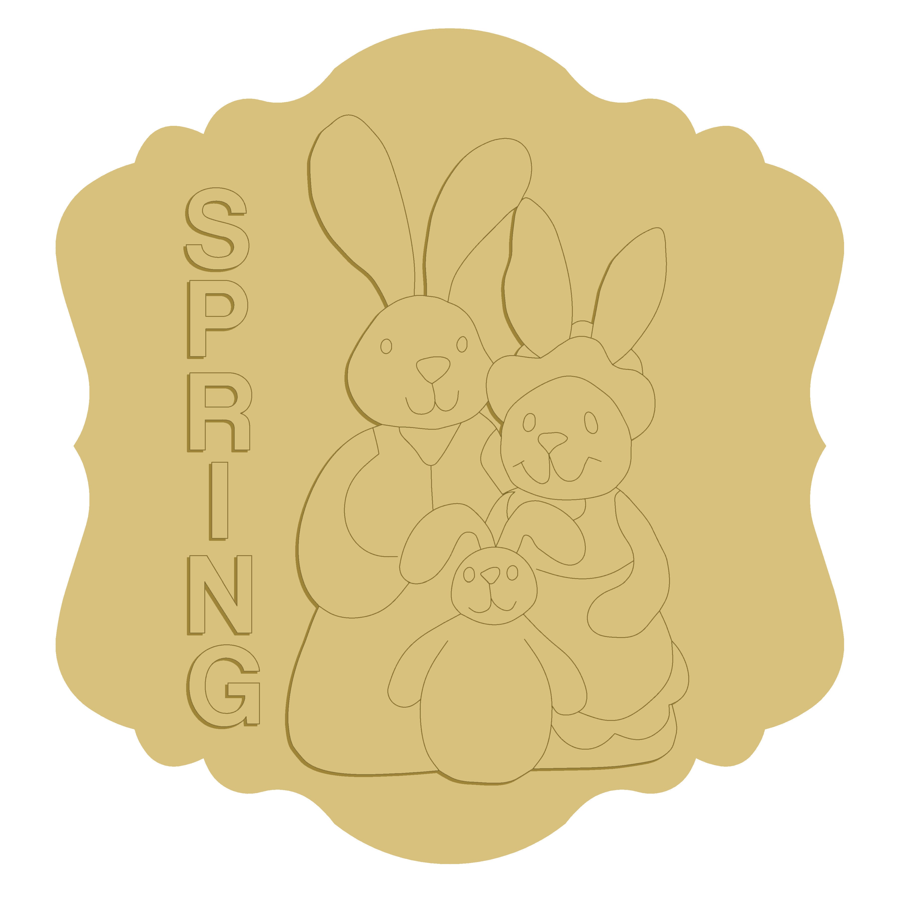 3D Scalloped Plaque MDF Cutout Spring Bunnies - Unfinished For DIY