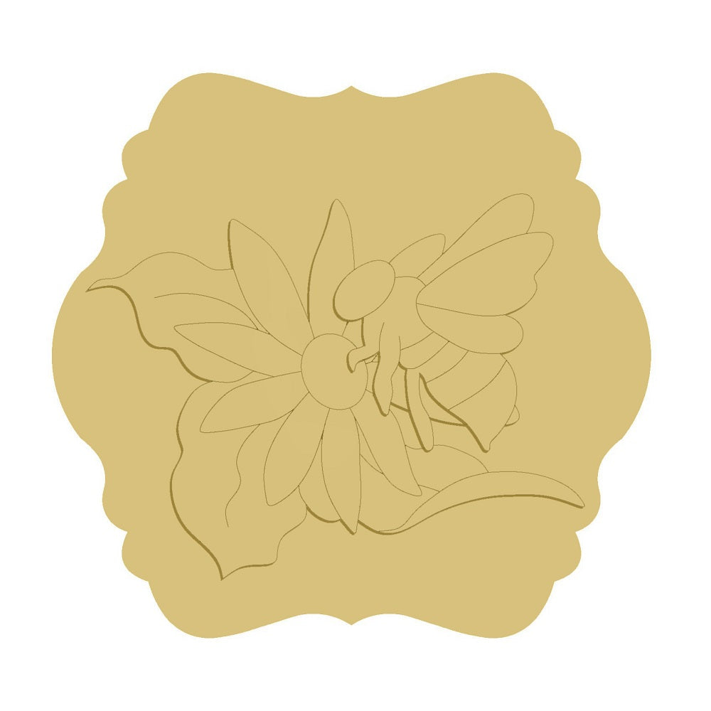 3D Scalloped Square MDF Cutout Bee Pollinating Flower - Unfinished For DIY