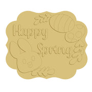 3D Scalloped Plaque Round MDF Cutout Happy Spring Bunny And Eggs - Unfinished For DIY