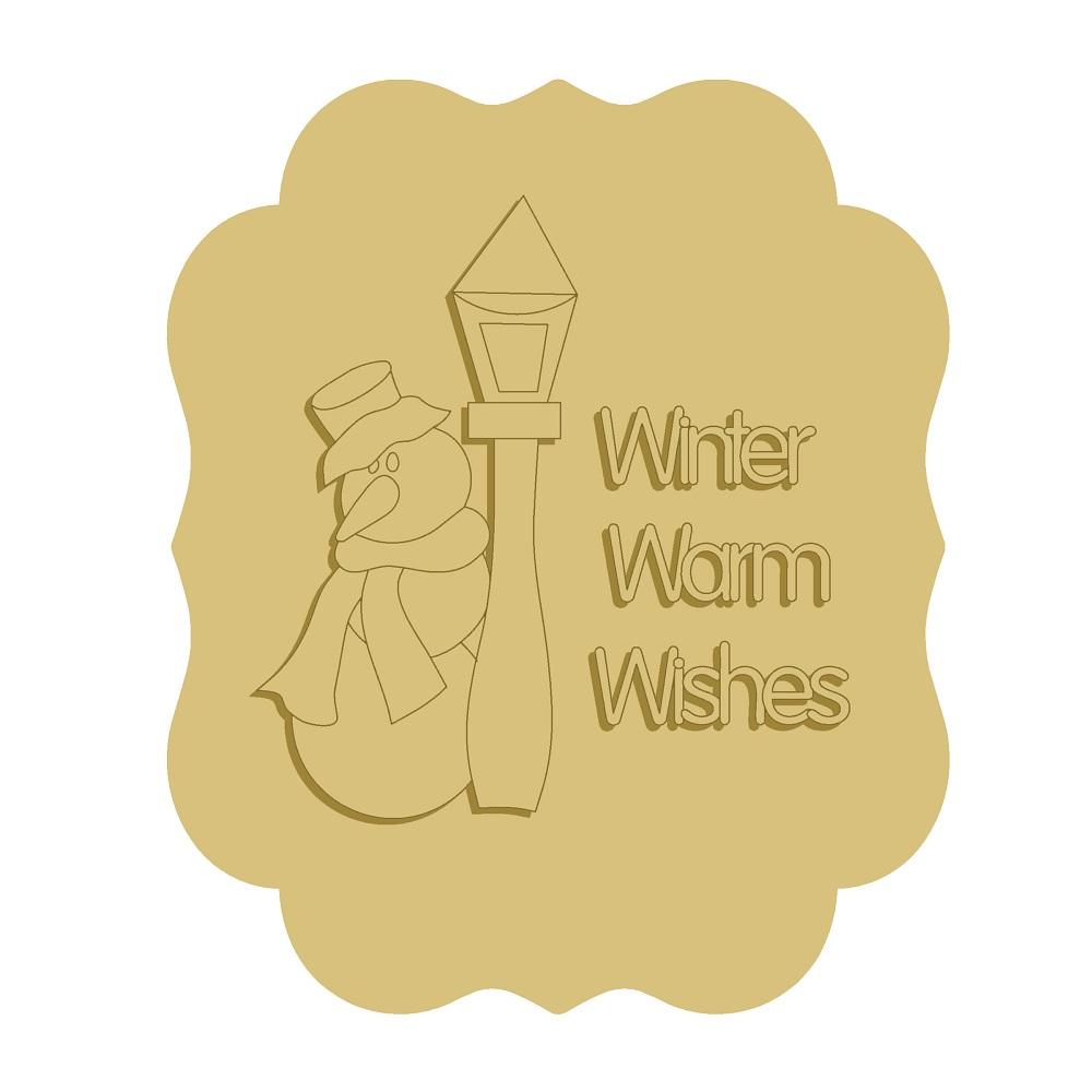 3D Design By Line Scalloped Square MDF Cutout Winter Warm Wishes - Unfinished For DIY, 3D Design By Line- Scalloped plaque