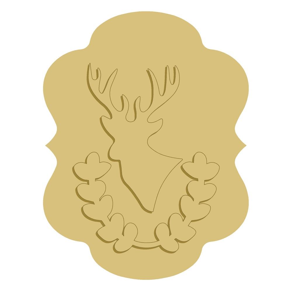 3D Deer Plaque MDF Cutout Deer Head With Laurel Garland - Unfinished For DIY