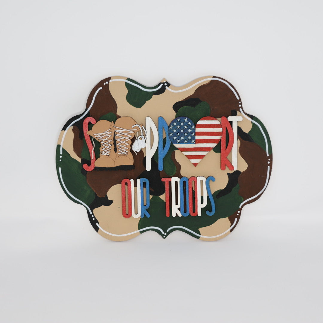 3D Scalloped MDF Cutout Support Our Troops Plaque - Unfinished For DIY