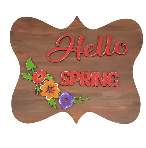Design By Line Plaque Flower Shaped MDF Cutout Hello Spring - Unfinished For DIY