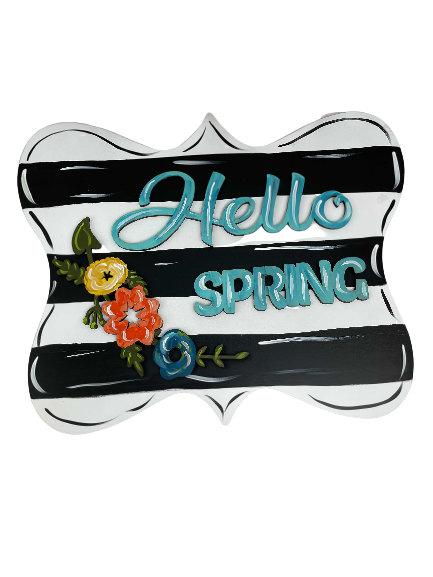 Design By Line Plaque Flower Shaped MDF Cutout Hello Spring - Unfinished For DIY