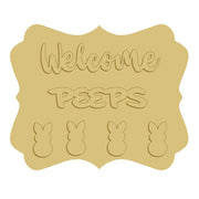 3D Scalloped Plaque MDF Cutout Welcome Peeps With Bunny Silhouettes - Unfinished For DIY