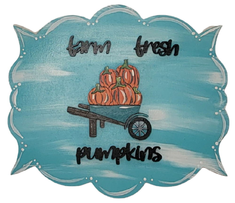 Design By Line Scalloped Plaque MDF Cutout Farm Fresh Pumpkins Wheelbarrow Scene - Unfinished For DIY